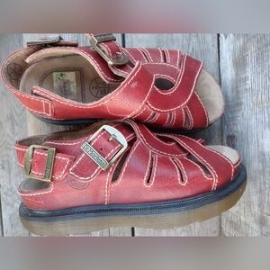 Y2K Dr. Martens Chunky Red Double Buckle Leather Sandals RARE England US 8